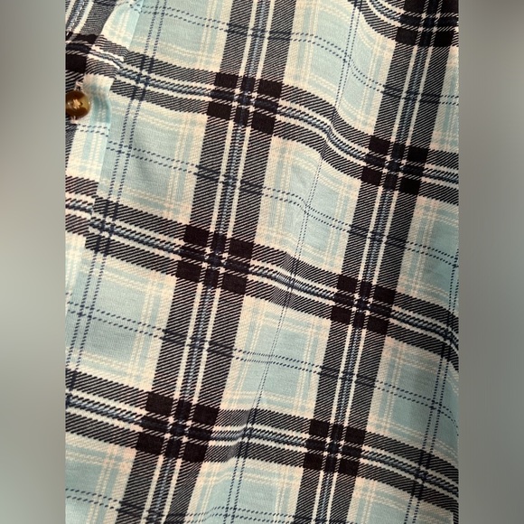 Size small blue black white checkered plaid button up crop top - Picture 3 of 5